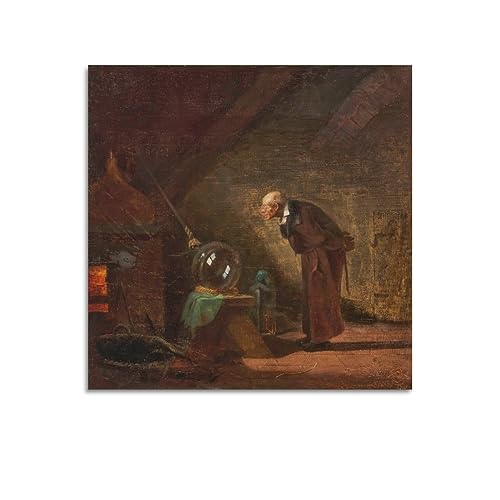 DryNda Carl Spitzweg Poster The Alchemist (ca. 1837) Wandkunst Bild Gemälde Leinwand Drucke Kunstwerke Schlafzimmer Wohnzimmer Dekor 40 x 40 cm von DryNda