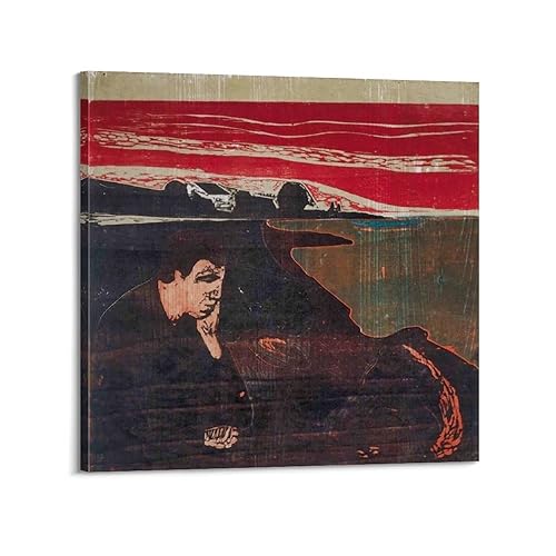 DryNda Edvard Munch Poster "Dusky Sorrow", dekoratives Gemälde, Leinwand, Wandkunst, Wohnzimmer, Schlafzimmer, 30 x 30 cm von DryNda