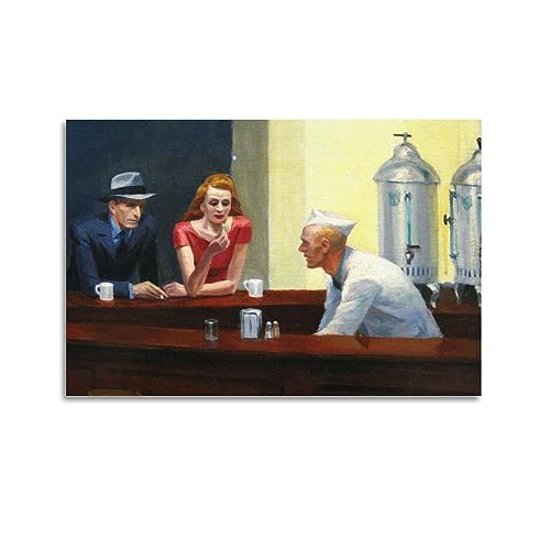 DryNda Edward Hopper Poster Nighthawks Details Wandkunst Geschenke Schlafzimmer Drucke Heimdekoration Hängendes Bild Leinwand Gemälde 40 x 60 cm von DryNda