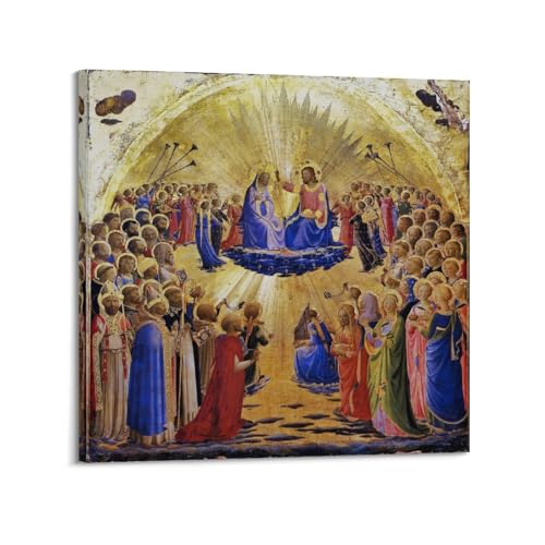 DryNda Fra Angelico Poster Krönung der Jungfrau Zimmer, ästhetischer Druck, Kunst, Wandgemälde, Leinwand, Geschenke, moderne Schlafzimmer-Dekoration, 30 x 30 cm von DryNda