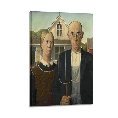 DryNda Grant Wood Poster American Gothic Geschenke Leinwand Malerei Wandkunst Dekorative Bild Drucke Moderne Dekor 20 x 30 cm von DryNda