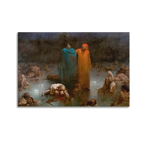DryNda Gustave Doré Poster Dante und Virgil im neunten Kreis der Hölle, Wandkunst, Geschenke, Schlafzimmer-Drucke, Heimdekoration, hängendes Bild, Leinwand, Gemälde, 40 x 60 cm von DryNda