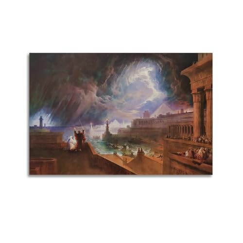 DryNda John Martin Poster Siebte Plage von Ägypten, 1823, Kunstwerke auf Leinwand, ästhetisch, Wandkunstdrucke, Heimdekoration, Geschenke, 60 x 90 cm von DryNda