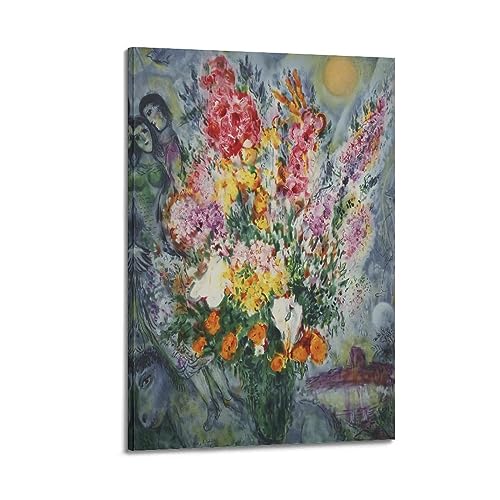 DryNda Marc Chagall Poster Blumenstrauß auf Leinwand, Wandkunst, Geschenke, Foto, Gemälde, Raumdekoration, Heimdekoration, 40 x 60 cm von DryNda