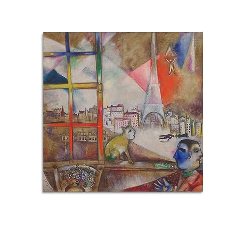 DryNda Marc Chagall Poster Paris durch das Fenster, Leinwand, Wandkunst, dekorativ, Schlafzimmer, modernes Zuhause, 30 x 30 cm von DryNda