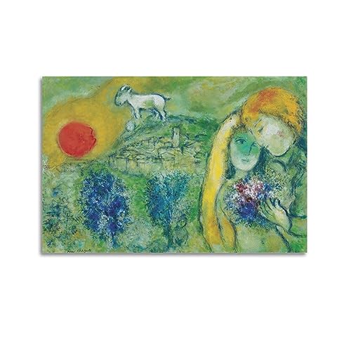 DryNda Marc Chagall Poster The Lovers of Vence Wandkunst Gemälde Leinwand Geschenk Wohnzimmer Drucke Schlafzimmer Dekor Kunstwerke 60 x 90 cm von DRYNDA