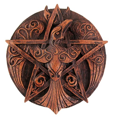 Dryad Design Wandschild mit Halbmond-Rabe, Pentagramm, Heidnisches Wicca, Heimdekoration (Holz-Finish) von Dryad Design