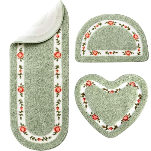 Drydiet Badezimmerteppich-Set mit Rosenblüten, rutschfest, saugfähig, waschbar, Türmatte, Badezimmerteppich, kokette, Dekoration für Zuhause, Hotel, 3 Formen, Grün Drydiet Badezimmerteppich-Set mit Rosenblüten, rutschfest, saugfähig, waschbar, Türmatte, Badezimmerteppich, kokette, Dekoration für Zuhause, Hotel, 3 Formen, Grün von Drydiet