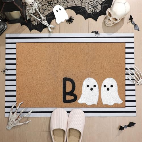 Drydiet Halloween-Geister-Fußmatten, Willkommens-Outdoor-Türmatten, mehrlagig, gestreift, rutschfeste Fußmatten für Halloween, Veranda, Eingang, Innen- und Außenbereich, 2 Stück von Drydiet
