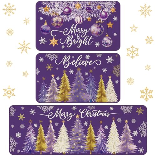 Drydiet Küchenteppich und -matten-Set, waschbar, lila, Weihnachtsbaum, Küche, Bodenmatten, wasserdicht, rutschfest, Bauernhaus, Frohe Weihnachten, Dekoration, für Zuhause, Büro, Badezimmer, Party, 3 Drydiet Küchenteppich und -matten-Set, waschbar, lila, Weihnachtsbaum, Küche, Bodenmatten, wasserdicht, rutschfest, Bauernhaus, Frohe Weihnachten, Dekoration, für Zuhause, Büro, Badezimmer, Party, 3 von Drydiet