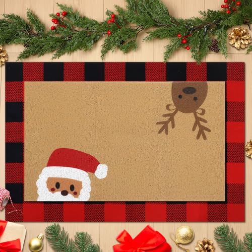 Drydiet Weihnachtliche Fußmatten für den Außenbereich, mehrlagig, Büffel, kariert, Weihnachtsmann, Elch, Haustür, rutschfeste Fußmatten für Weihnachten, Veranda, Eingang, Innen- und Außenbereich, 2 Drydiet Weihnachtliche Fußmatten für den Außenbereich, mehrlagig, Büffel, kariert, Weihnachtsmann, Elch, Haustür, rutschfeste Fußmatten für Weihnachten, Veranda, Eingang, Innen- und Außenbereich, 2 von Drydiet