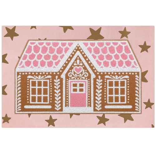 Drydiet Weihnachtliche Fußmatten für den Außenbereich, mehrlagig, Rosa, Lebkuchenhaus, Haustür, rutschfeste Bodenmatten für Weihnachten, Veranda, Eingang, Innen- und Außenbereich, Dekoration von Drydiet