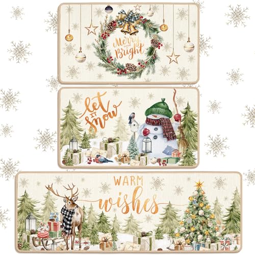 Drydiet Weihnachtliche Küchenteppiche und -matten, Set mit 3 Stück, Winter, Bauernhaus, rutschfest, Läufer, Weihnachtsbaum, Schneemann, wasserdichte Bodenmatte für Weihnachten, Winter, Küche Drydiet Weihnachtliche Küchenteppiche und -matten, Set mit 3 Stück, Winter, Bauernhaus, rutschfest, Läufer, Weihnachtsbaum, Schneemann, wasserdichte Bodenmatte für Weihnachten, Winter, Küche von Drydiet