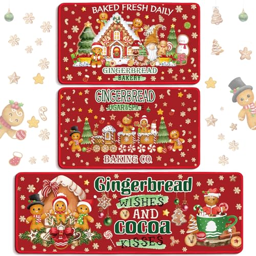 Drydiet Weihnachtliche Küchenteppiche und -matten, Set mit Weihnachtsmotiv, rutschfest, Lebkuchenmann, Schneeflocken, Stange, Süßigkeiten, Bodenmatte für Weihnachten, Winter, Küche, Badezimmer, Flur Drydiet Weihnachtliche Küchenteppiche und -matten, Set mit Weihnachtsmotiv, rutschfest, Lebkuchenmann, Schneeflocken, Stange, Süßigkeiten, Bodenmatte für Weihnachten, Winter, Küche, Badezimmer, Flur von Drydiet