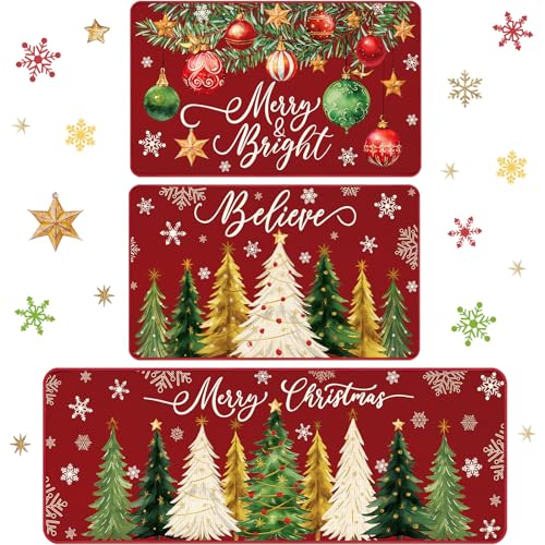 Drydiet Weihnachtliche Küchenteppiche und -matten-Set, waschbar, rot, Weihnachtsbaum, Küche, Bodenmatten, wasserdicht, rutschfest, Bauernhaus, Frohe Weihnachten, Weihnachtsdekoration, für Zuhause Drydiet Weihnachtliche Küchenteppiche und -matten-Set, waschbar, rot, Weihnachtsbaum, Küche, Bodenmatten, wasserdicht, rutschfest, Bauernhaus, Frohe Weihnachten, Weihnachtsdekoration, für Zuhause von Drydiet