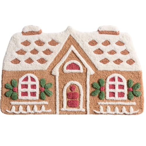 Drydiet Weihnachtliche Lebkuchenhaus-Bodenmatte, 75 x 45 cm, lustig, Winter, getuftet, rutschfest, weich, saugfähig, niedlich, Badewannen-Dekoration (3D-Lebkuchenhaus) von Drydiet