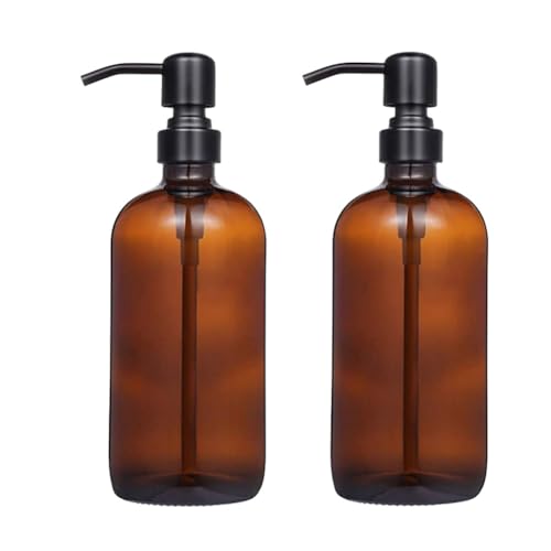 2 Stück 500 ml Glas seifenspender mit Edelstahlpumpe,Bernsteinpumpe,flüssige Shampoo-Lotion-Spenderflasche,Hand- und Spülmittelspender für Badezimmer,Küche, Arbeitsplatte,Waschküche von Dryic