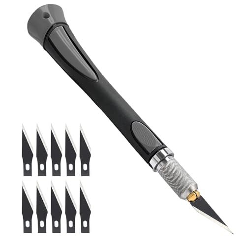 Dryxog 11 Stück Basteln Skalpell, Skalpell Messer, Carving Craft Messer, Bastelmesser Set, Cuttermesser mit Softgriff Inklusive mit 10 Ersatzklingen mit Einem Rostschutz-öLfilm Beschichtet (Grau) von Dryxog