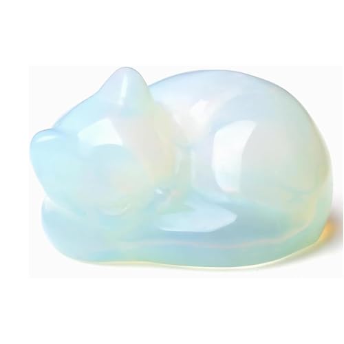 Dryxog Opal Katzen Kristalle Katzenfigur Deko Kawaii Schlafende Katze Polieren Kristall-Katze Statue Dekoration Edelsteine Cute Geschenk Katzenliebhaber Schreibtisch Geschenke Frauen von Dryxog