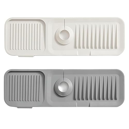 Dryxog Spritzschutz Waschbecken, Silikon Wasserhahn Matte, Abtropfmatte Wasserhahn KüChe, Silikon Abtropfmatte, Spritzschutz 39 X 11,7CM Geeignet für Badezimmer und KüChenspüLen (Beige, Grau) von Dryxog