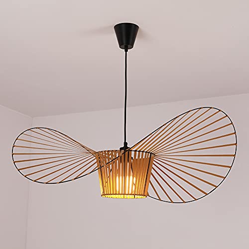 Ds UUby Vertigo Hängeleuchte Kronleuchter Vintage Pendelleuchte (Einstellbare Lampenhöhe) Fiberglas/Polyurethan Retro Hut Licht E27 Lichter für Restaurant Wohnzimmer Schatten Brown 140CM von Ds UUby