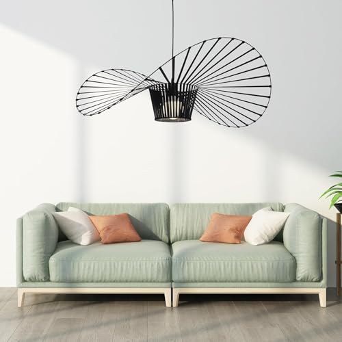 Vertigo Hängeleuchte Retro Schwindel Kronleuchter Pendelleuchte, Glasfaser + Faser Stoff Hut Design Moderne Wohnzimmer Küche Bad Dekorative Beleuchtung, E27 (120cm, Black) von Ds UUby