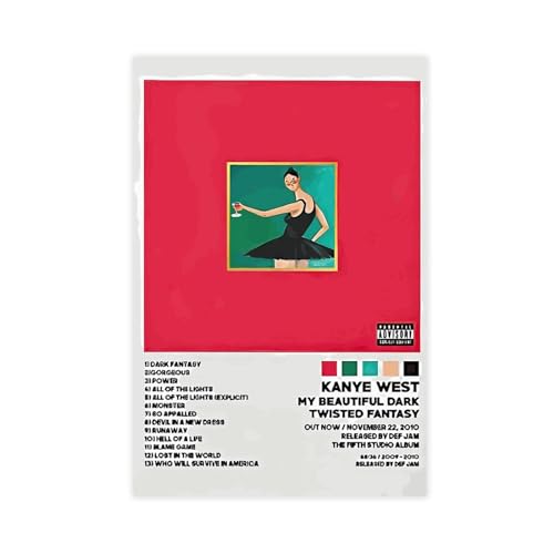 Kanye Poster & West My Beautiful Dark Twisted Fantasy 2010 Musikalbum, Leinwandposter, Wandkunst, Dekordruck, Bild Gemälde für Wohnzimmer, Schlafzimmer, Dekoration, ungerahmt: 60 x 90 cm von DsTrade