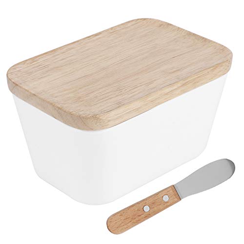 Butterdose. Elegante Butterdose mit Deckel aus Buchenholz und integriertem Messer. Cleveres Design, um Butter frisch zu halten, ideal für die Restaurant- oder Hotelküche (400#) von Dsacxixai