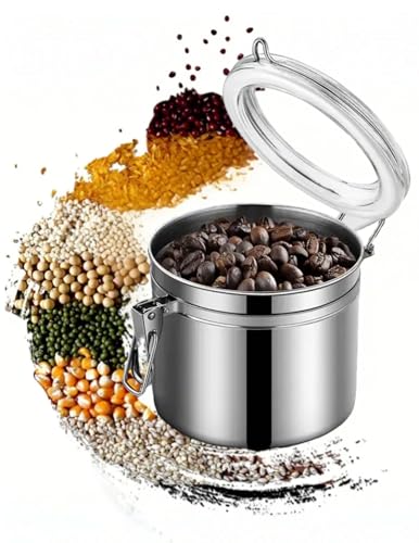 Kaffeebox. Edelstahlmaterial in Lebensmittelqualität, großes Fassungsvermögen, Vakuumdichtring, transparenter Deckel, Kaffeekanister, Frischkonservierung (Dsacxixai4lH7-02) von Dsacxixai