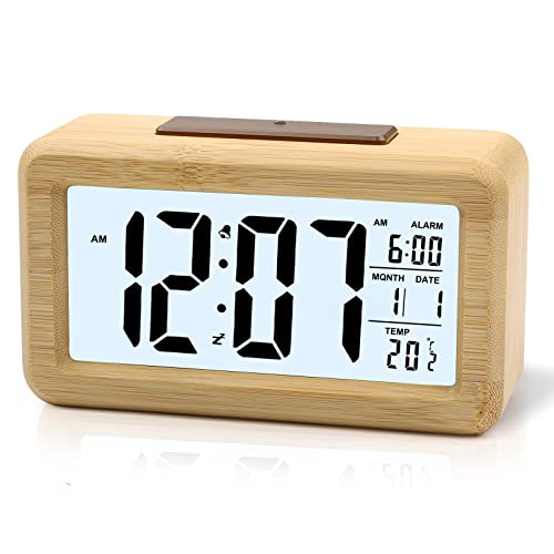Dsaren Wecker Digital Holz Retro Wecker Analog Ohne Ticken Alarm Clock Digitaluhr Tischuhr mit Snooze Nachtlicht für Kinder Schlafzimmer Nachttisch Büro (braun) von Dsaren