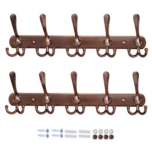 Dseap Garderobenleiste - Schwerlast Garderobenhaken Mit 5 Dreifachhaken, Edelstahl Wandgarderobe, Kleiderhaken Wand, Hakenleiste Garderobe für Mantel Hut Handtuch Handtasche, Antikes Kupfer, 2er-Pack von Dseap