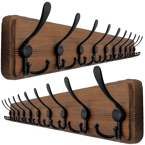 Dseap Garderobenleiste, 97cm lang hakenleiste garderobe holz mit 10 dreifachhaken,garderobenhaken wand, wandgarderobe kleiderhaken für mantel kleidung hut jacken schals handtaschen,natur,2er-set von Dseap