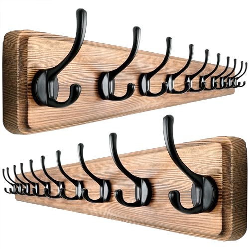 Dseap Garderobenleiste, 97cm lang hakenleiste garderobe holz mit 10 haken,garderobenhaken wand, wandgarderobe kleiderhaken für mantel kleidung hut jacken schals handtaschen,natur,2er-set von Dseap