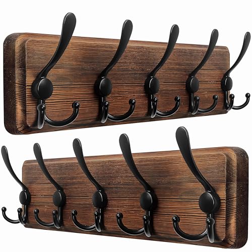 Dseap Garderobenleiste, Hakenleiste Garderobe Holz mit 5 Dreifachhaken - Garderobenhaken Wand, Wandgarderobe Kleiderhaken für Mantel Kleidung Hut Jacke Schals Handtaschen,Natur,2er-Pack von Dseap