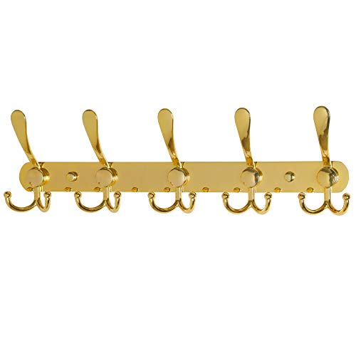 Dseap Garderobenleiste - Schwerlast Garderobenhaken Mit 5 Dreifachhaken, Edelstahl Wandgarderobe, Kleiderhaken Wand, Hakenleiste Garderobe für Mantel Hut Handtuch Handtasche, Gold von Dseap