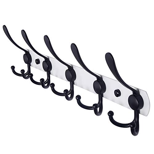 Dseap Garderobenleiste - Schwerlast Garderobenhaken Mit 5 Dreifachhaken, Edelstahl Wandgarderobe, Kleiderhaken Wand, Hakenleiste Garderobe für Mantel Hut Handtuch Handtasche, Weiß & Schwarz Dseap Garderobenleiste - Schwerlast Garderobenhaken Mit 5 Dreifachhaken, Edelstahl Wandgarderobe, Kleiderhaken Wand, Hakenleiste Garderobe für Mantel Hut Handtuch Handtasche, Weiß & Schwarz von Dseap