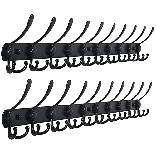 Dseap Garderobenleiste mit 10 haken, schwerlast 96cm Lang garderobenhaken, edelstahl wandgarderobe, kleiderhaken wand, hakenleiste garderobe für mantel hut handtuch handtasche,schwarz,2er-set von Dseap
