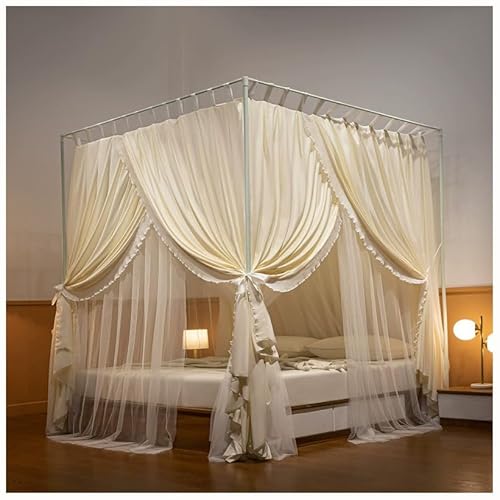 Dsejynxx moskitonetz Bett 200x200 4 Ecken Post Princess Moskitonetz Vorhänge Betthimmel-Doppellagig Transparent Mesh Baldachine Vorhänge Mädchen Zimmer Dekor(Color:C,Size:150 * 200CM) von Dsejynxx
