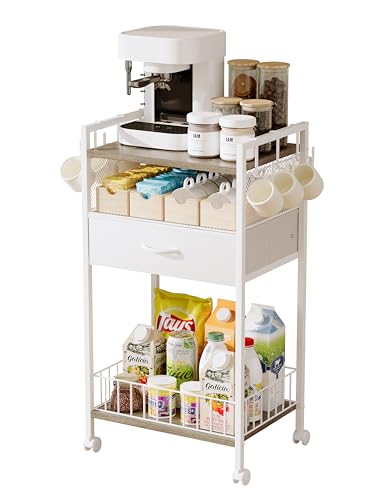 Kleiner Kaffeebarwagen mit Schublade, Kaffeebar-Station, Organizer, Tassenhalter, Ständer, 3-stöckiger Couchtisch für Zuhause, Buffets und Sideboards, Büro-Kaffeestation für Küche, Eingang, Wohnzimmer Kleiner Kaffeebarwagen mit Schublade, Kaffeebar-Station, Organizer, Tassenhalter, Ständer, 3-stöckiger Couchtisch für Zuhause, Buffets und Sideboards, Büro-Kaffeestation für Küche, Eingang, Wohnzimmer von Dsmadn