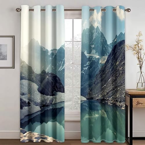 Curtains Design, Küchenvorhang Fenster Grün Grau Polyester See und Berglandschaft Vorhänge 2er Set B 96 x H 229 cm Curtains Design, Küchenvorhang Fenster Grün Grau Polyester See und Berglandschaft Vorhänge 2er Set B 96 x H 229 cm von Dsnyu