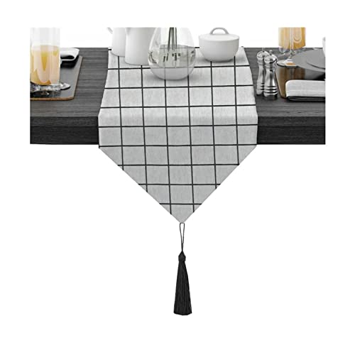 Dsnyu 30x100 cm Tischläufer Weiß Schwarz Große Karos Überprüfen Baumwolle Tischläufer Abwaschbar mit Quaste von Dsnyu
