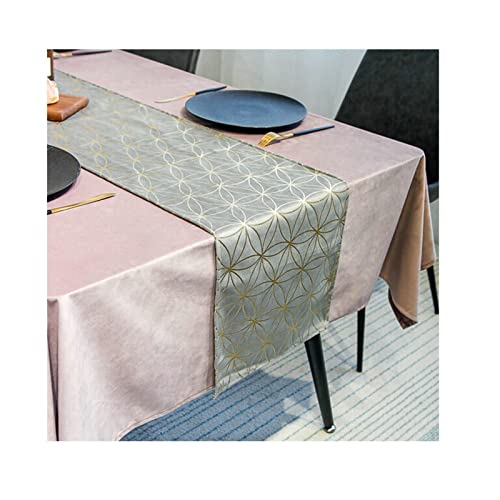 Dsnyu 32x160 cm Tischläufer Graues Gold Blumen Rechteckig Geometrische Kreis Blumenmuster Samt Tischläufer Abwaschbar von Dsnyu