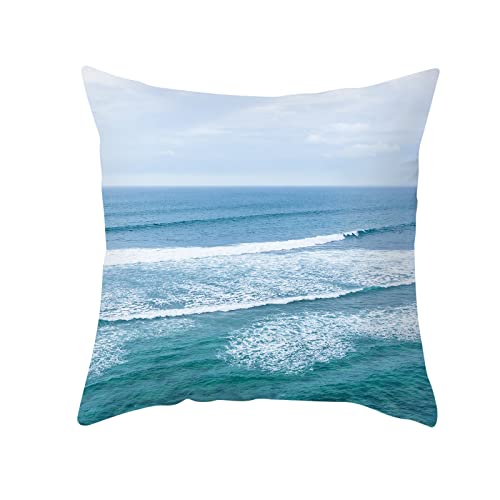 Dsnyu 4er Set Dekokissenhülle Natur, Ozean Kissenbezüge 50x50 cm, Blau Weiß Kissenhülle Polyester für Sofa Bett von Dsnyu