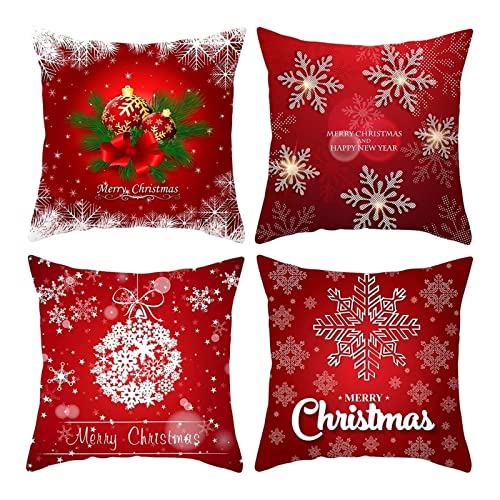 Dsnyu 4er Set Kissenhülle Xmas, Schneeflockenball Polyester Kissenbezug, Rot Weiß Kissenbezug mit Weihnachtsmotiv für Sofa Deko 40x40cm von Dsnyu