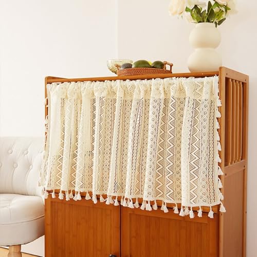 Bistrogardine Boho Scheibengardine Modern Küchengardine, Kurzgardine Spitze mit Quaste Fenster Gardine Landhaus Schrank Vorhang Häkeloptik Polyester für Schlafzimmer Wohnzimmer 1 Stück HxB 100x150cm von Dsnyu