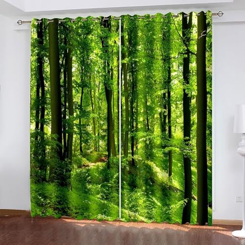 Dsnyu Black Out Curtains for Window, Vorhang XXL Grün Braun Polyester Bäume Landschaft Gardine 2er Set B 244 x H 274 cm von Dsnyu