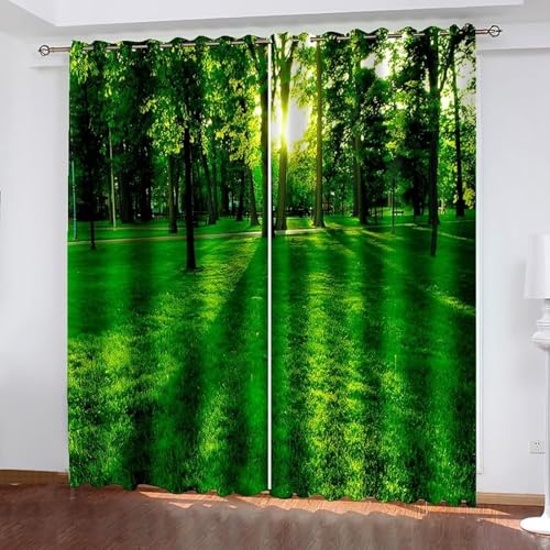 Dsnyu Blackout Curtain, Küchenvorhang Retro Grün Polyester Bäume und Rasenflächen Gardine 2er Set B 137 x H 229 cm von Dsnyu
