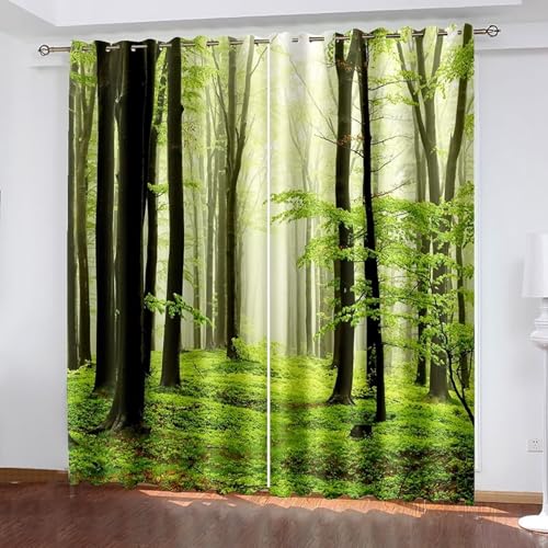 Dsnyu Curtains Kitchen, Verdunkelungsvorhang XXL Grün Braun Polyester Psychedelische Bäume Gardine 2er Set B 244 x H 274 cm von Dsnyu