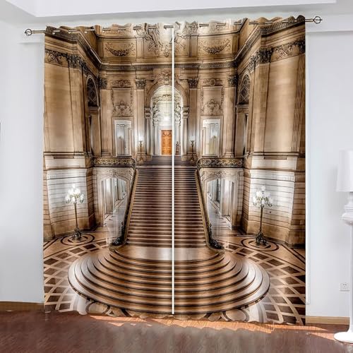 Dsnyu Curtains Living Room Brown, Gardine Fenster Polyester Retro-Architektur Vorhang 2er Set B 96 x H 160 cm Dsnyu Curtains Living Room Brown, Gardine Fenster Polyester Retro-Architektur Vorhang 2er Set B 96 x H 160 cm von Dsnyu