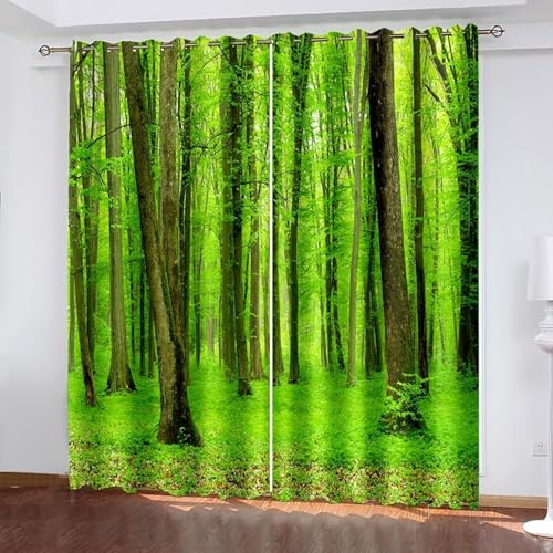 Dsnyu Curtains Living Room Modern, Polyester Curtains Grün Braun Bäume Landschaft Gardinen 2er Set B 132 x H 274 cm von Dsnyu